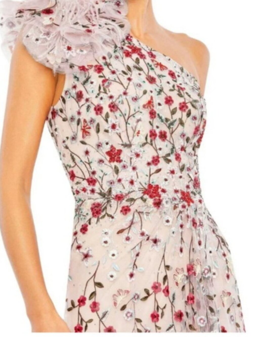 Mac Duggal Rose Multi Embellished One-Shoulder Floral Gown - Picture 3 of 3